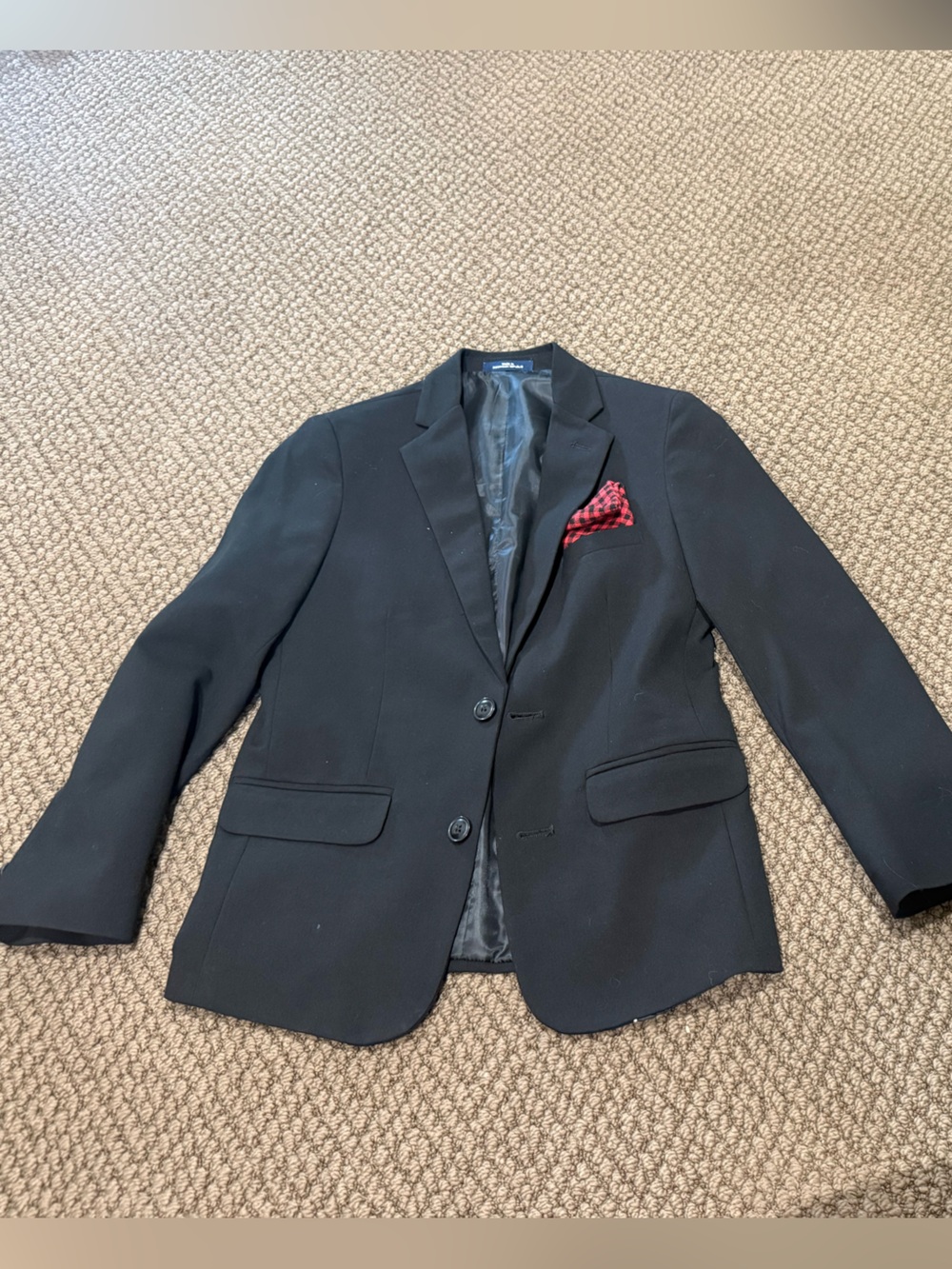 Chaps Black youth size 10 Blazer with Red buffalo print Pocket Square